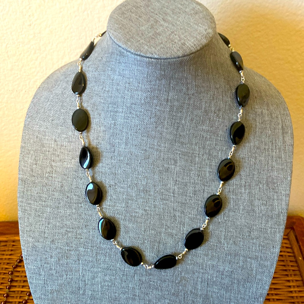 New Handmade Black Glass & Silver Crystal Briolette’necklace